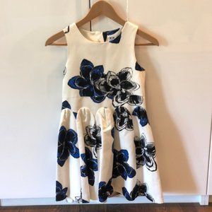 White Dress w/ Detailed Blue and Black Flowers